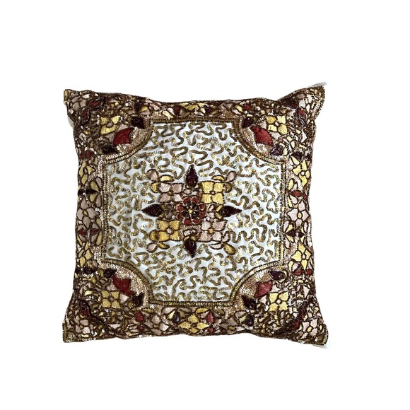 Sequin and Beaded Gold Decorative Pillow Case Set - Picture 5 of 6
